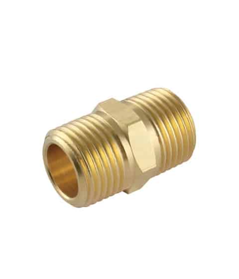 Draadfitting verloopnipper 1'' naar 1'' buitendraad gemaakt van messing