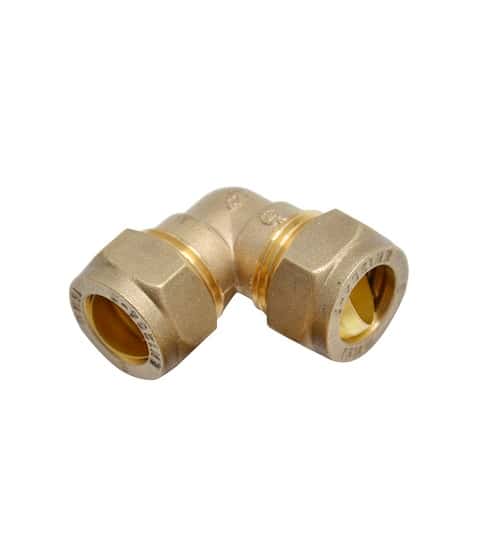 Knelkoppeling 22mm naar 22mm van messing met knie