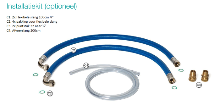 Installatie kit voor de budget & ceramic waterontharder met aansluitslangen en aansluitstukken